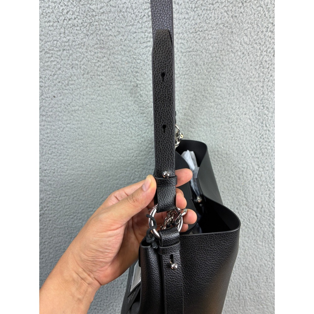 Rebecca Minkoff Kate Large Bucket Bag Womens OS Black Leather Silver Chain Purse - Picture 6 of 16